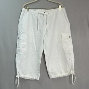 Perry Ellis New Linen Blend Flat Front White Casual‎ Cargo Shorts Size 33